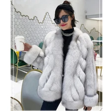 New Women Real Natural Blue Fox Fur Coat Winter Thick Female Outerwear Jacket