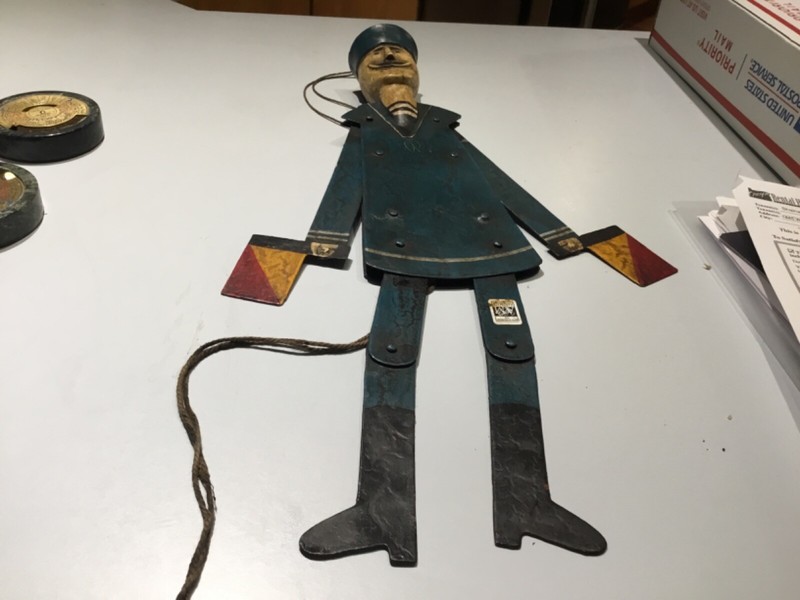 Vintage AM Hanging Nautical Toy Fisherman Kinetic waving