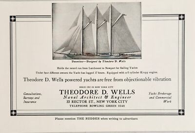 1929 Print Ad Theodore D. Wells Naval Architect Powered Yachts New York,NY