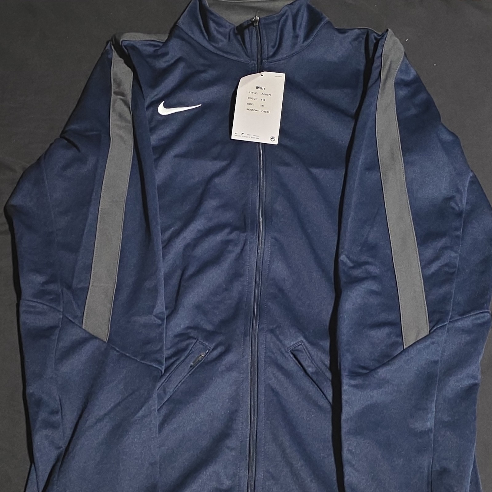 Nike Men's Track Jacket Navy Gray Full-Zip Collared Long Sleeve Polyester Size M