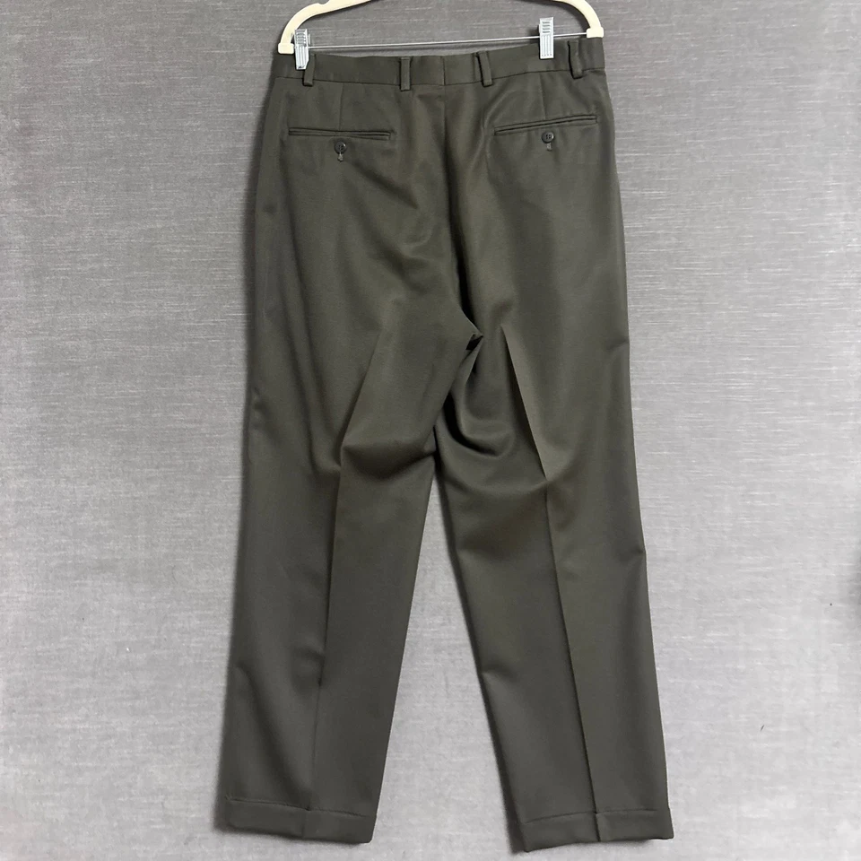 Pantalones Louis Raphael 34 Vintage Verde Oliva Triple Pliegue Puños Lana Pantalones Años 90 Foto 3 de 4