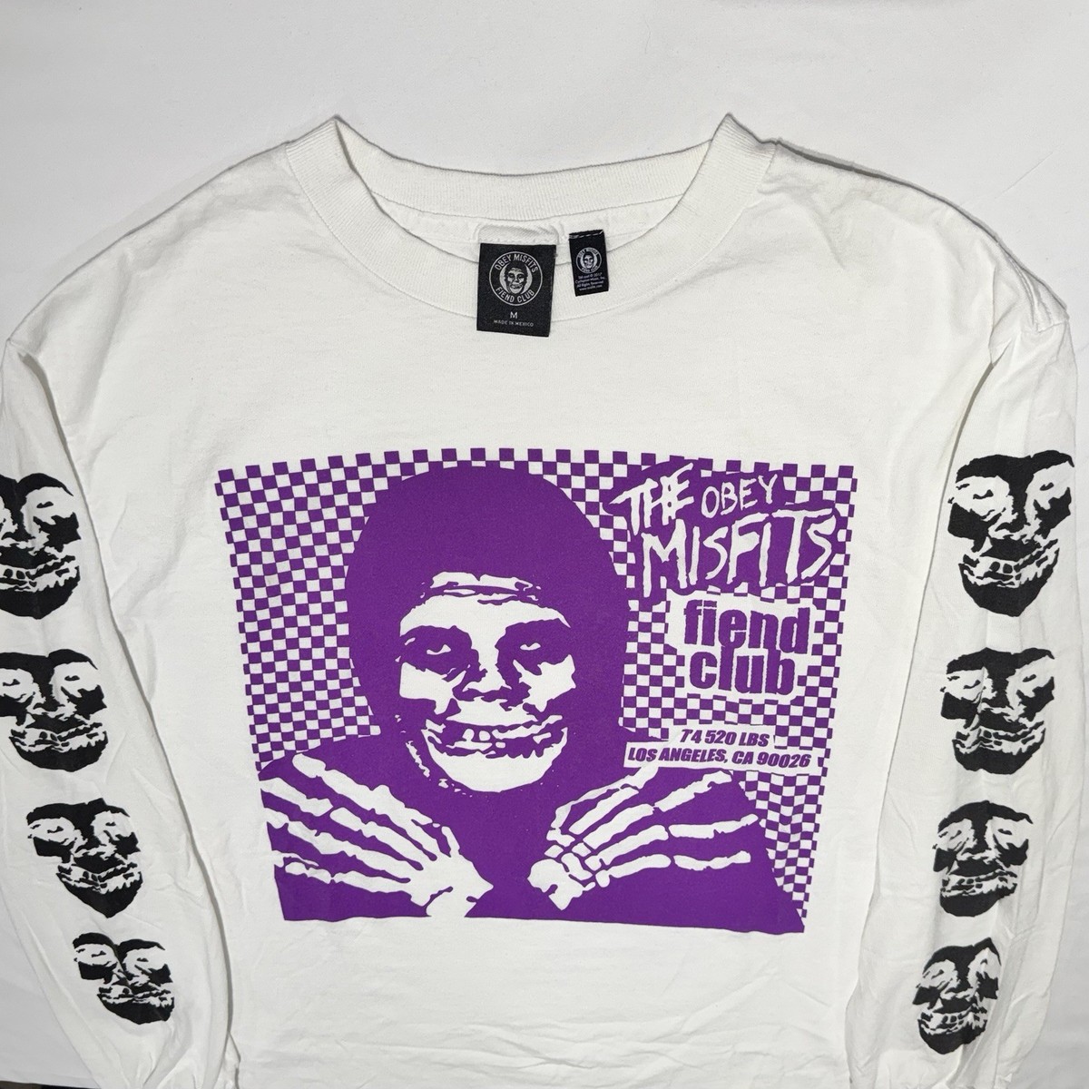 Rare Obey x Misfits Fiend Club Long Sleeve Shirt Size Medium White 