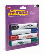 Staples Remarx Dry-Erase Markers - Chisel Tip, Assorted Colors, 4-Pack
