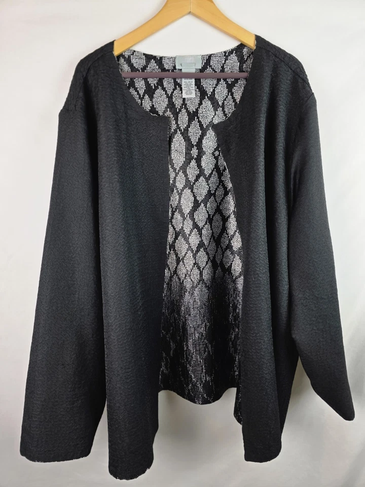 Catherines Womens Jacket Size 4X 230/32W Black Reversible Open Front Long Sleeve - Image 2 of 4
