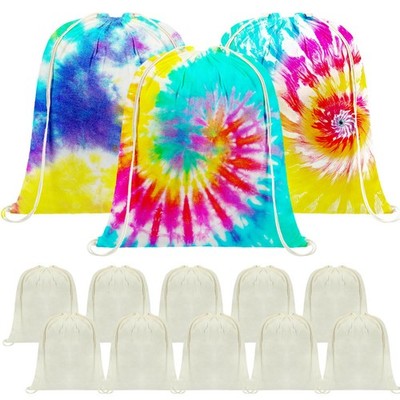12 Pieces Tie Dye Cotton Drawstring Bags Sublimation Blank Backpack White Can...