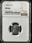 1943-D 1C  Lincoln Wheat One Cent NGC MS66    8671269-037
