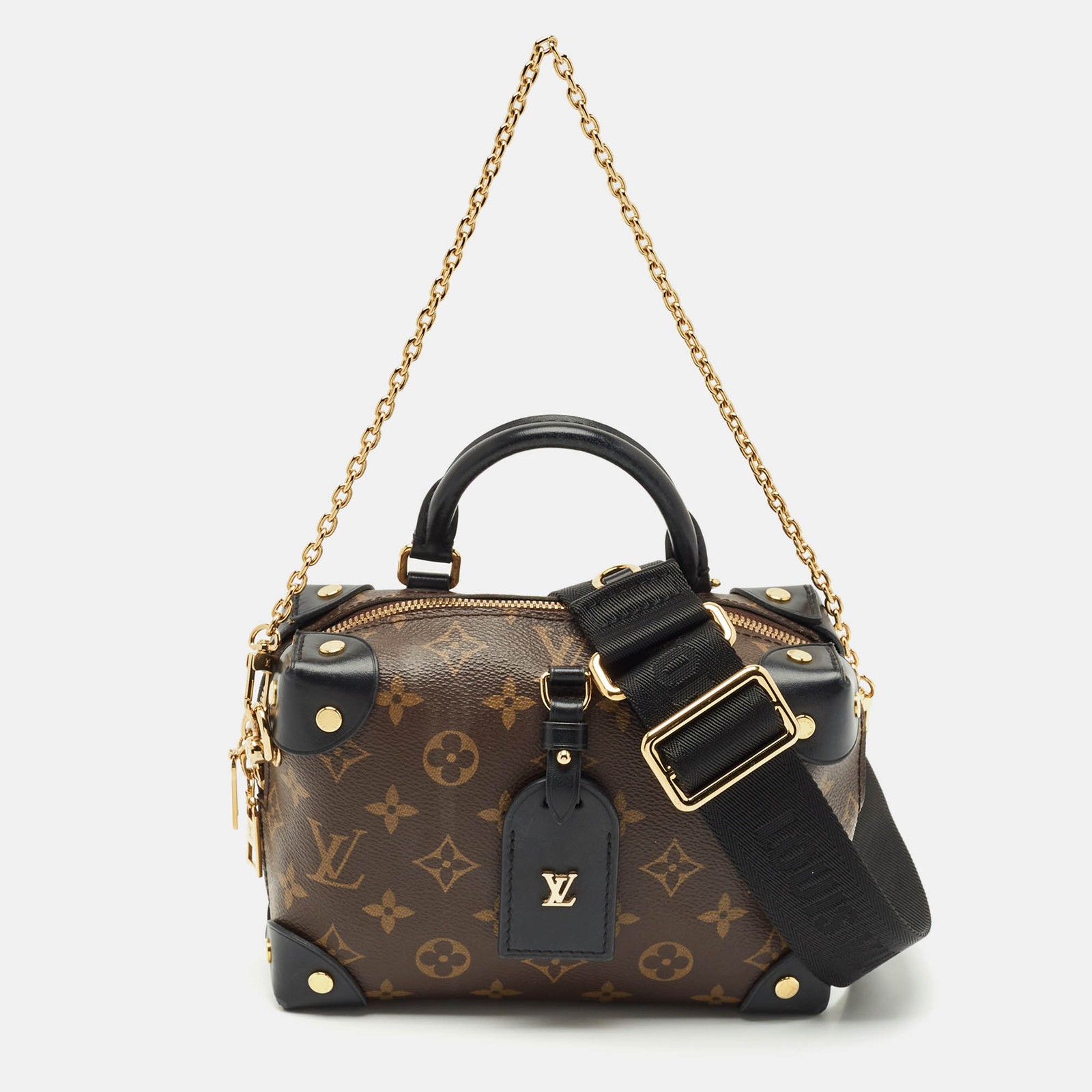 Louis Vuitton Black Monogram Canvas and Leather Petite Malle Souple Bag