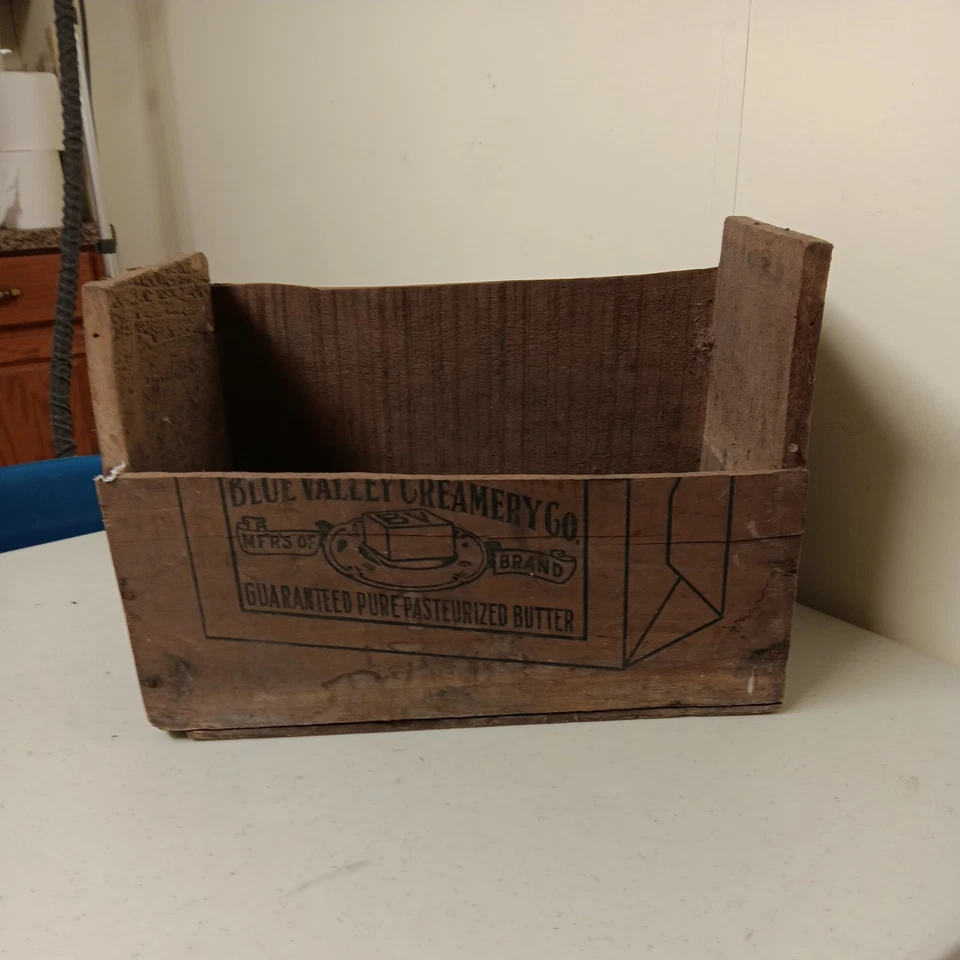 Early 1900s Antique Vintage BLUE VALLEY BUTTER Wood SHIPPING CRATE FOR PARTS - Image 3 of 4