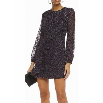 Maje Revano Long Sleeve Mini Dress Purple Floral Ruffle Womens Size 1 / US S