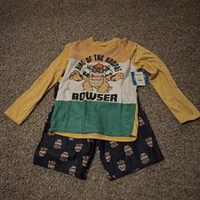 Walmart Boys Bowser Super Mario 2pc Fleece Pajama Set Long Sleeve 10-12