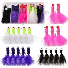 Crappie Marabou Hair Jigs - 20PCS Feather Jig Lures with Round Ball Head Jig ...