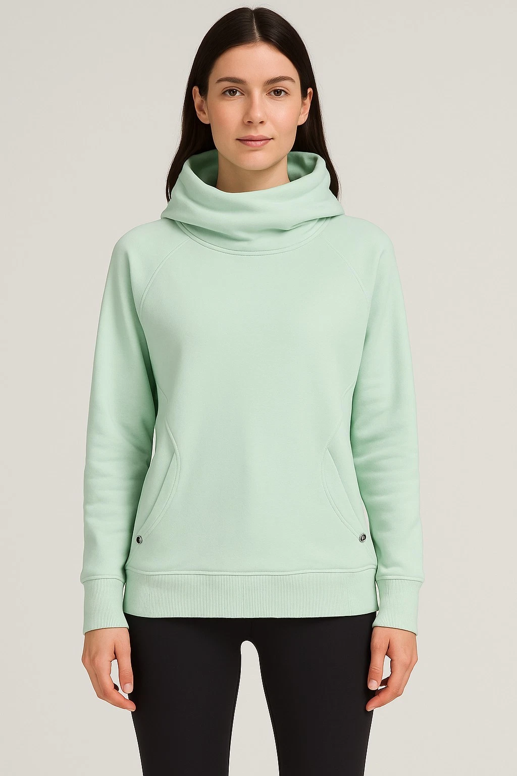 Lululemon Scuba Funnel Neck Hoodie Mint Green Size 8 Logo Side Zip Pockets