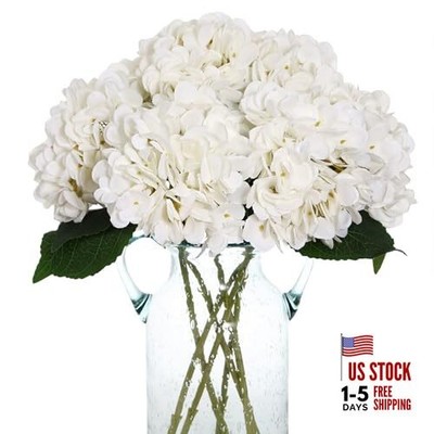  6pcs Faux Hydrangeas Fake Flowers Artificial Silk Hydrangea Flower With White
