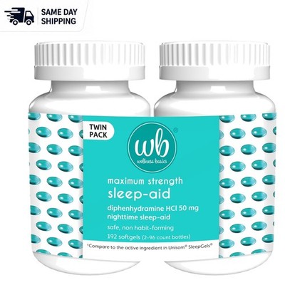 Restful Nights with Non-Habit Forming Sleep Aid - Twin Pack Softgels, 192 Total