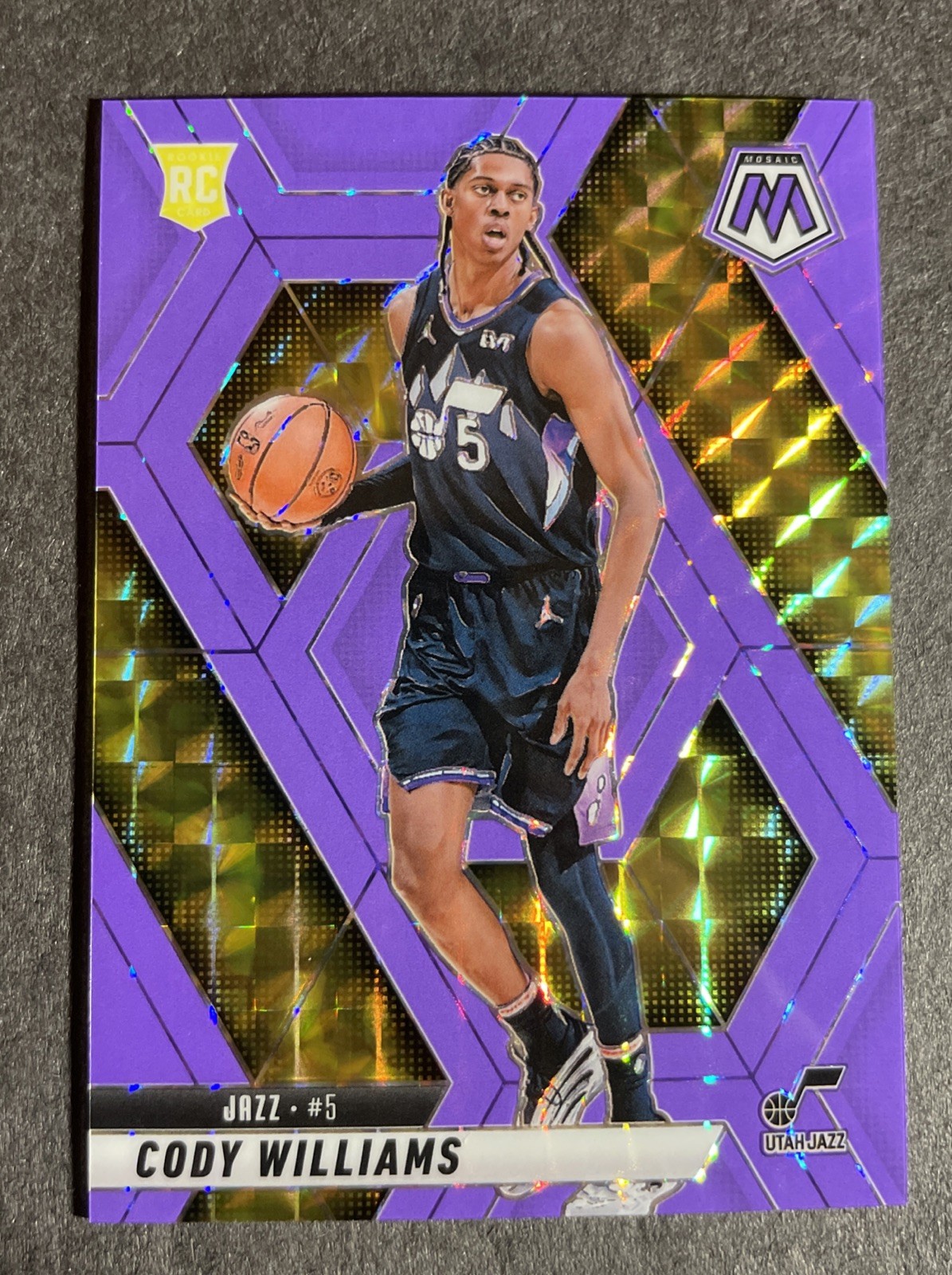 2024-25 Panini Mosaic Cody Williams Rookie Purple Fluorescent RC /249 #207 Jazz