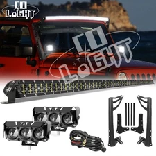 For JEEP Wrangler JK 07-17 Front Upper Roof 52" LED Light Bar Combo+4" Pods Kit