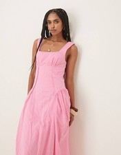 ASOS DESIGN Prairie Square Neck Midaxi Dress in Pink - US 4 / UK 8