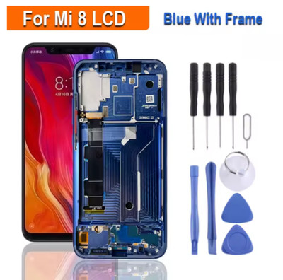 For Xiaomi Mi 8 M1803E1A OLED LCD Display Touch Screen Digitizer W/Frame (Blue)