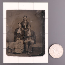 Antique CDV 6th Plate Tintype Victorian Family or Group of a Man  2 Women 1287
