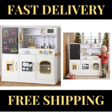 Kids Wooden Kitchen Playset Toy With Chalkboard Toy Gift For Boys Girls Age 3-8