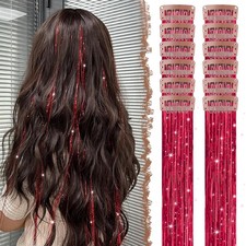 FESHFEN Glitzer Haarsträhnen Rot 12 Stück Clip-in 50 cm