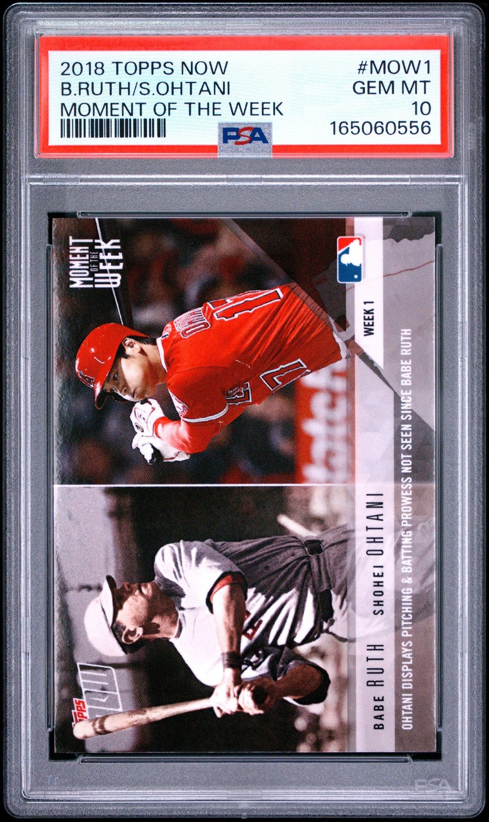 2018 TOPPS NOW MOMENT OF THE WEEK MOW1 BABE RUTH SHOHEI OHTANI PSA 10 0556 view 1