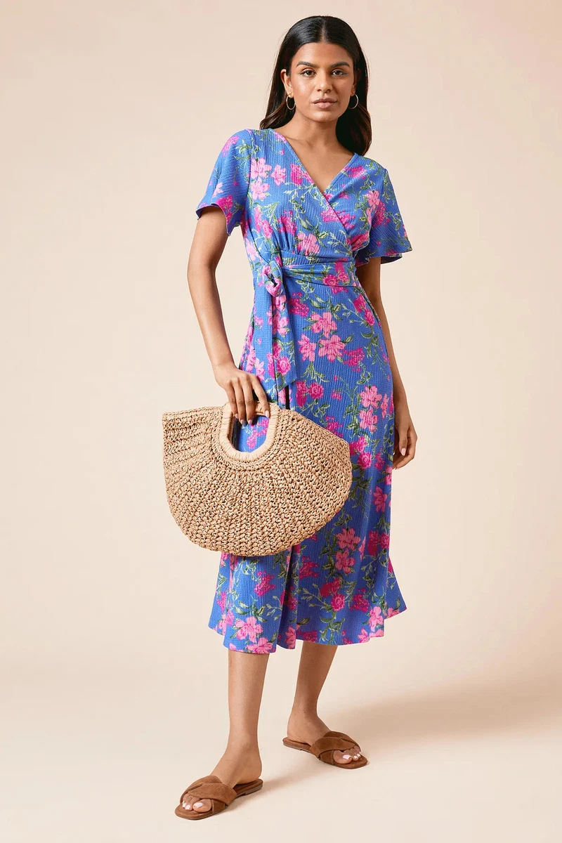 knee length dresses for ladies Dorothy Perkins Womens/Ladies Large Floral Shirred Cuff Midi Dress   Universal Textiles
