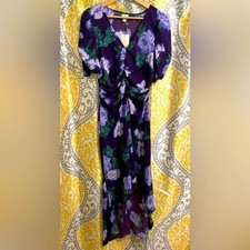 Women's Crepe Short Sleeve MIDI Dress - a New Day Navy Floral S