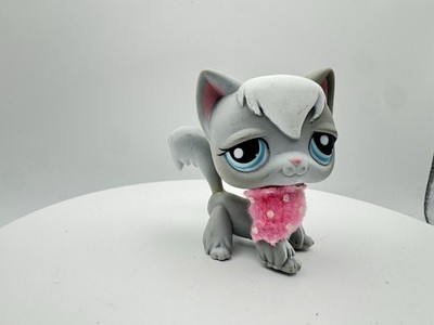 Littlest Pet Shop Authentic # 345 Gray White Angora Cat Teal Eyes