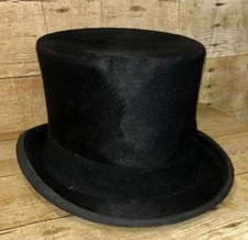 Vintage Black Fur Felt Dressage Top Hat Size 6 7/8 56cm By Patey