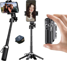 Phone Tripod Stand with Zoom, Portable Selfie Stick with Detachable Remote and 3