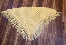 Vintage 1970's Yellow Hand Knit Shawl Wrap w/Fringe Poncho