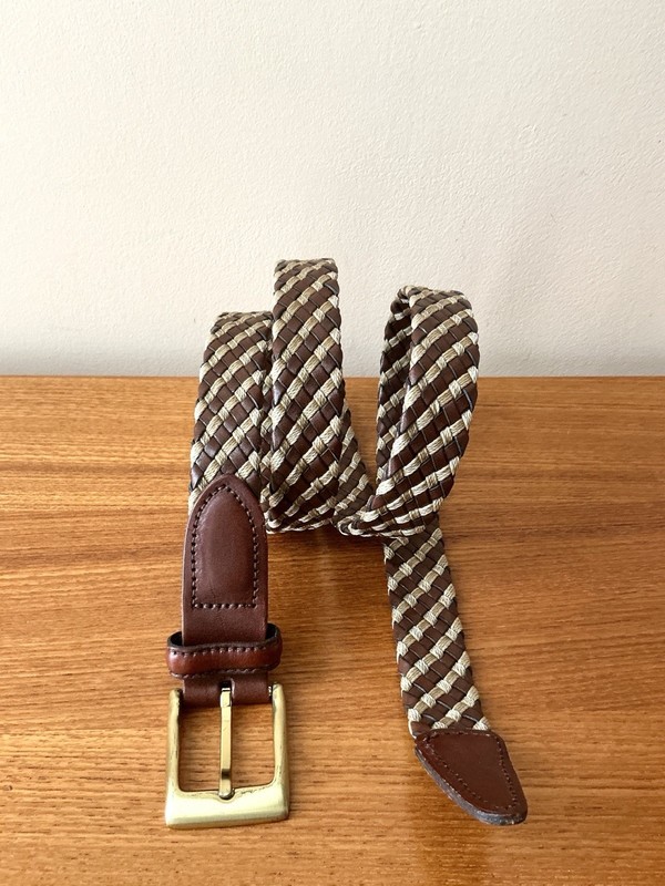 Men's Cognac Beige Leather Bonded Lacing Dress Belt Made in Argentina Sz 38 NEW