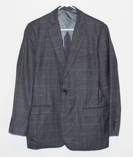 Brooks Brothers Fitzgerald Fit Blazer Grey With Blue Windowpane 1/4 Lined 42 R
