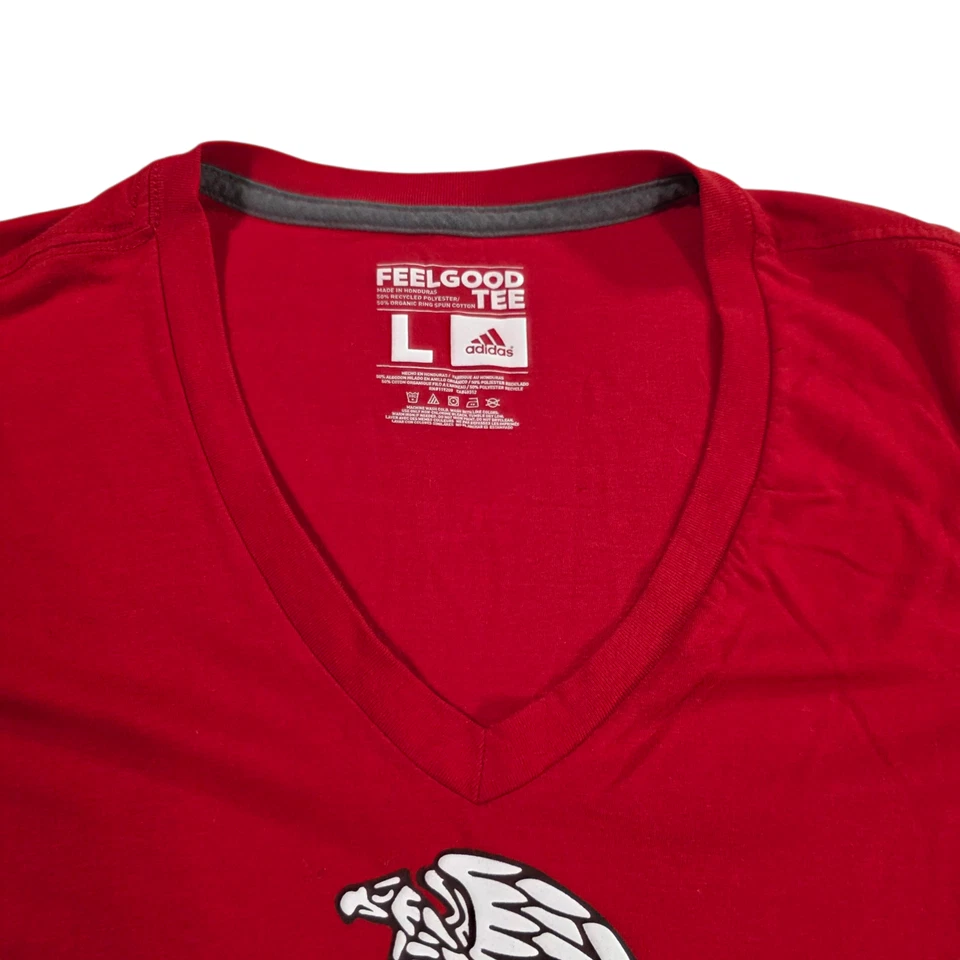Feel Good Tee Adidas Blouse Top Womens L Red Crew Neck Knit V Neck Football - Image 3 of 4