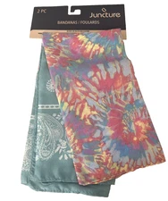 Juncture Set Of 2 Bandanas 20" X 20" Pastels Tie Dye Teal Paisley Head Scarf