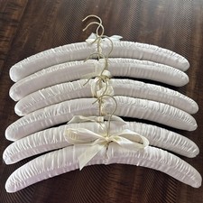 Set of 6 Ivory Satin Padded Clothes Hangers Lingerie Gold Chrome Hangers 15.5"