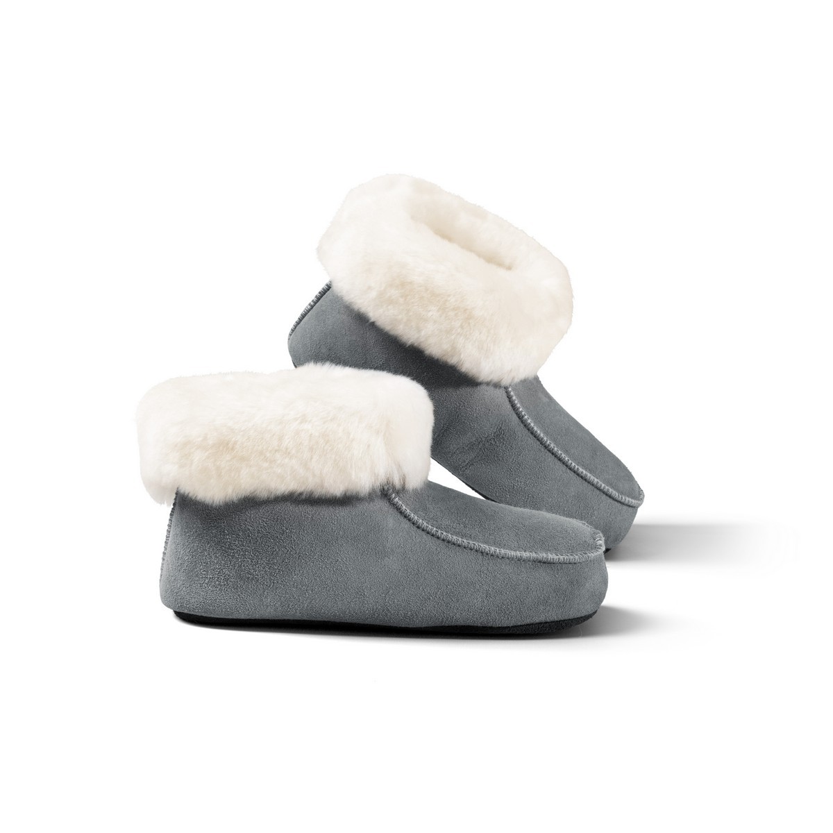 APL Fellhof pantofole in pelliccia di agnello ciabatte da capanna con suola in cuoio bambini grigio blu taglia 28