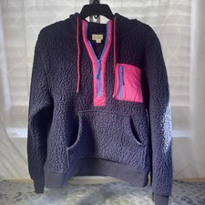 J. Crew Vintage Fleece Polartec Sherpa Popover Half Zip Hoodie Sweatshirt, M