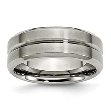 Titanium Grooved Beveled Edge 8mm Brushed and Polished Band TB171