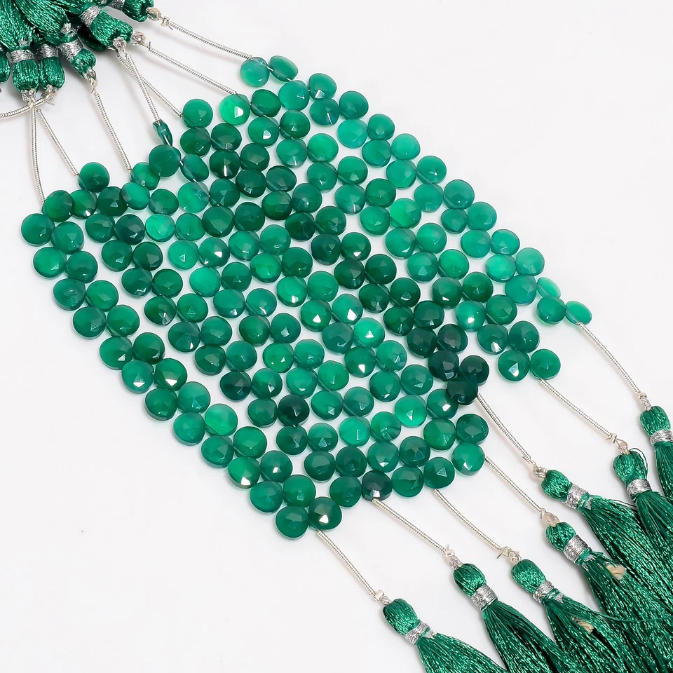 Green Chalcedony Gemstone Heart Shape Faceted Beads 6X6X3mm Strand 3.75" UGB-742 - Image 2 of 4