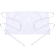 Waist Apron with 3 Pockets - White Waitress Waiter Server Short Apron
