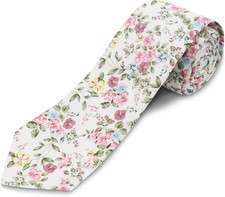 Cotton Floral Ties for Men 2.76" Men's Skinny Tie Linen Flower Printed Neck Tie