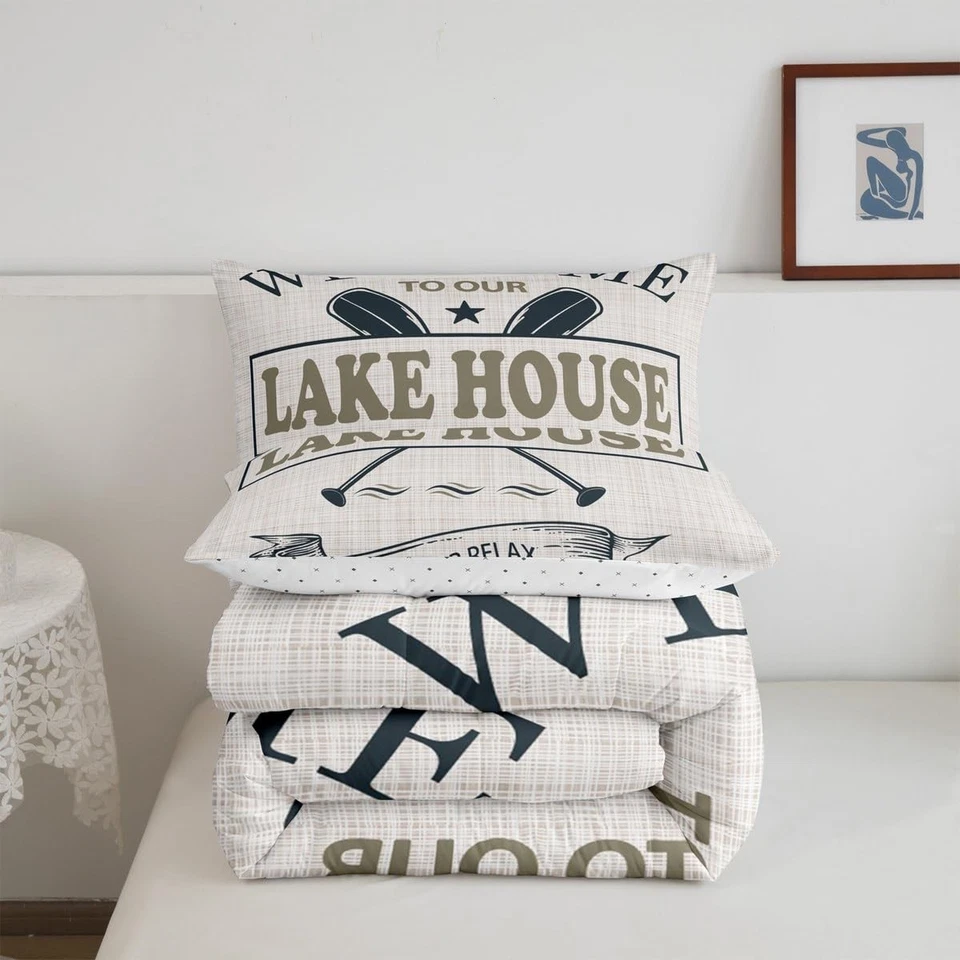 Lake House Comforter Set Twin Size,Go Boating Paddle Lake Life Themed Bedding... - Image 4 of 4