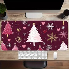 40 90cm Large Burgundy Christmas Mouse Pad with Pink Golden Snowflakes, Hearts