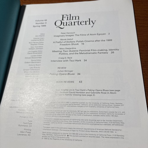 VTG 1995 Film Quarterly: Peking Opera Blues Tsui Hark / Polish Cinema After 1989 - Picture 2 of 10