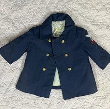 Vintage London Fog Kids Peacoat Navy Sherpa Lined Jacket Gold Buttons Sz 12