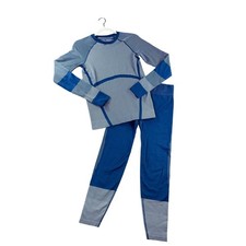 Sweaty Betty Seamless Base Layer Set Blue White Geometric Top Leggings Small