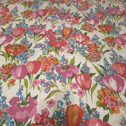 Vtg  Monticello Sheet Full Flat Sheet + Cases Floral Spring Garden Tulips Mod
