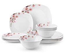 Dinnerware Set, 12 PCS Including Dinner Plates, Dessert Plates and Cereal Bowl